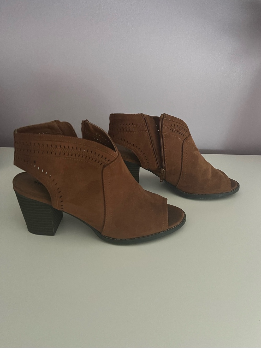 Women's Brown Suede Open-Toe Booties